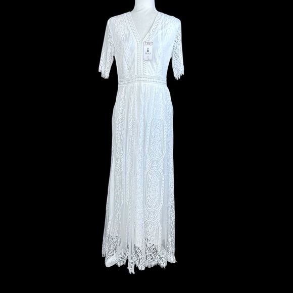 NEW Odizli Boho Maxi Dress 6 Embroidered Mesh Lace Bridesmaid Beachy White Flowy - Picture 2 of 13